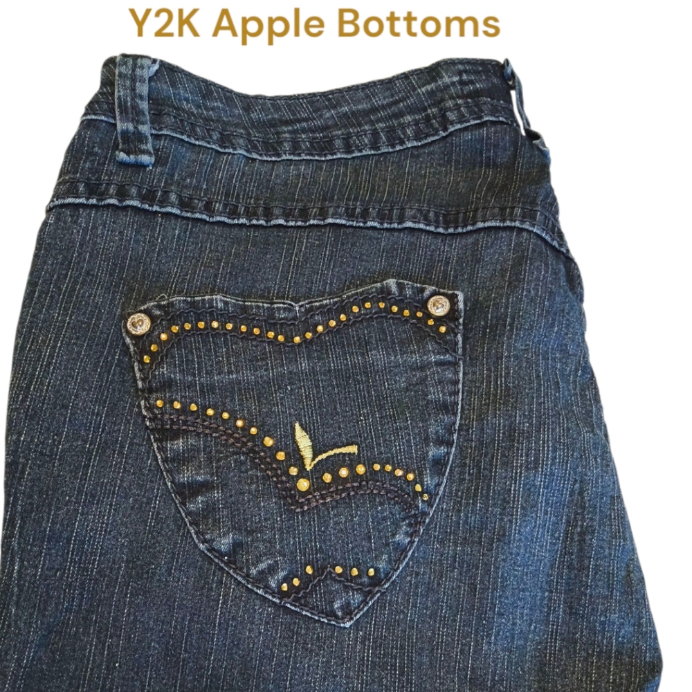 Y2K Apple Bottoms Women's Denim Jeans with Embellished Pockets